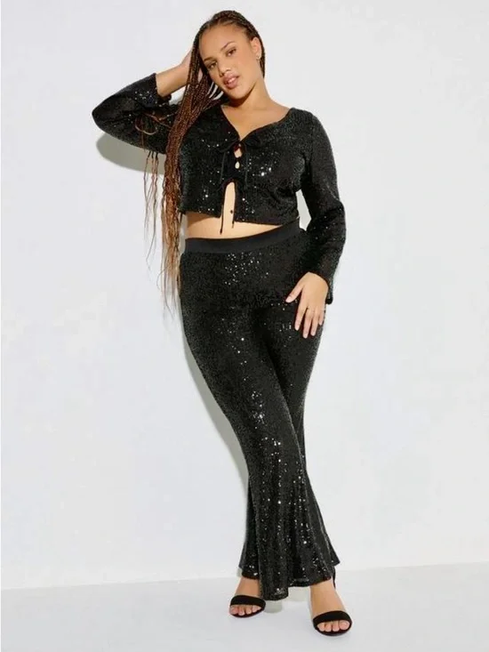 Torrid Sequin Tie Front Top and Flared Leg Pants Set - Size 1X - NWT! - Picture 3 of 16